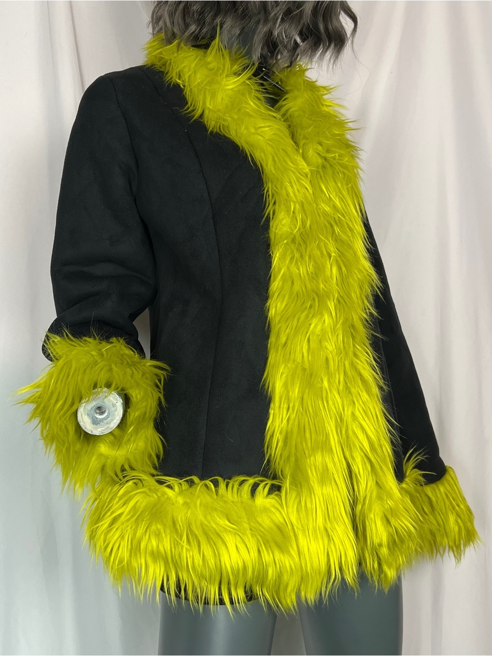 The Ragged Priest Black & Neon Yellow / Green Warhol Faux Fur Coat